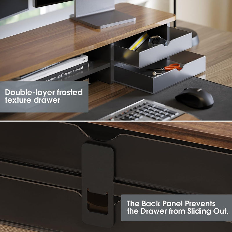 Monitor Riser Dual Stand with 2 PC Drawers