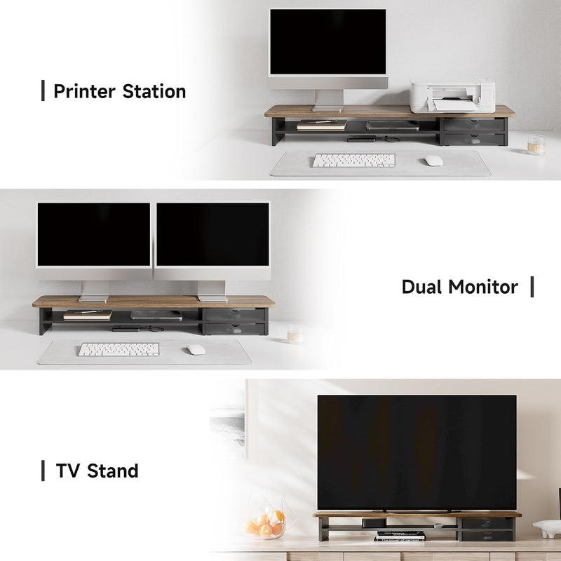 Monitor Riser Dual Stand with 2 PC Drawers