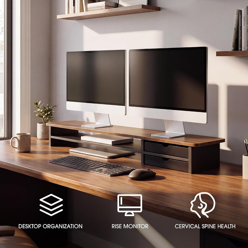 Monitor Riser Dual Stand with 2 PC Drawers