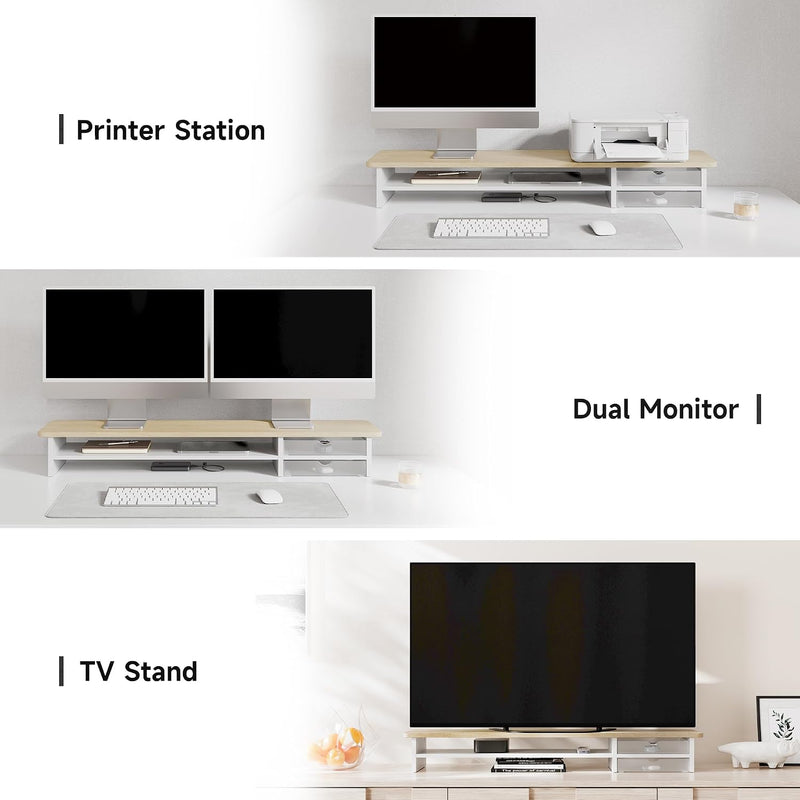 Monitor Riser Dual Stand with 2 PC Drawers