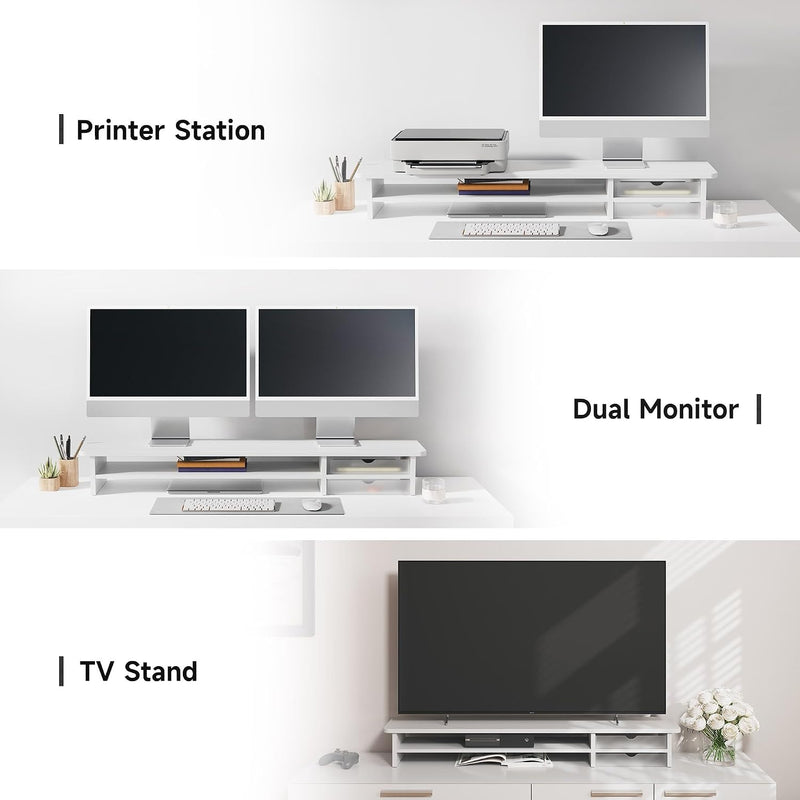 Monitor Riser Dual Stand with 2 PC Drawers