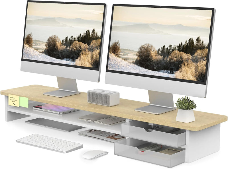 Monitor Riser Dual Stand with 2 PC Drawers