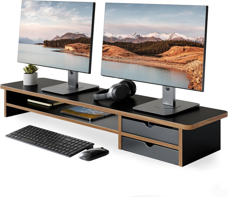 Monitor Riser Dual Stand with 2 PC Drawers