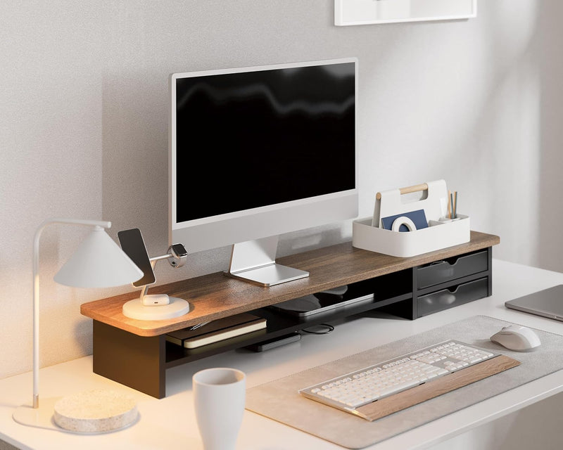 Monitor Riser Dual Stand with 2 PC Drawers