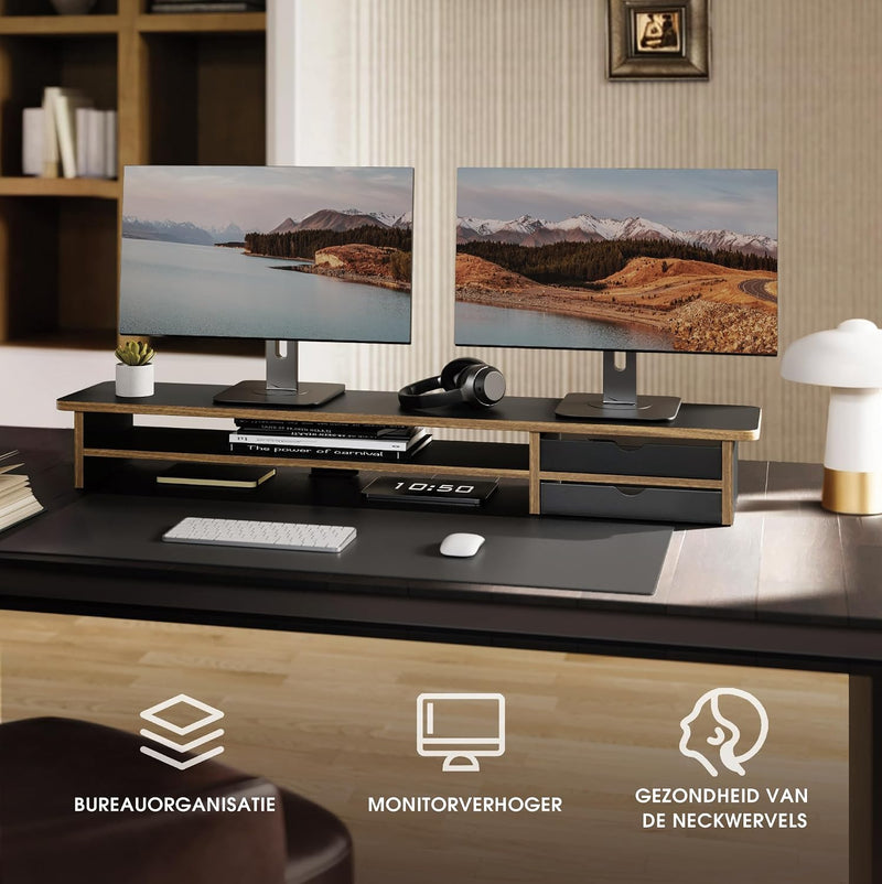 Monitor Riser Dual Stand with 2 PC Drawers