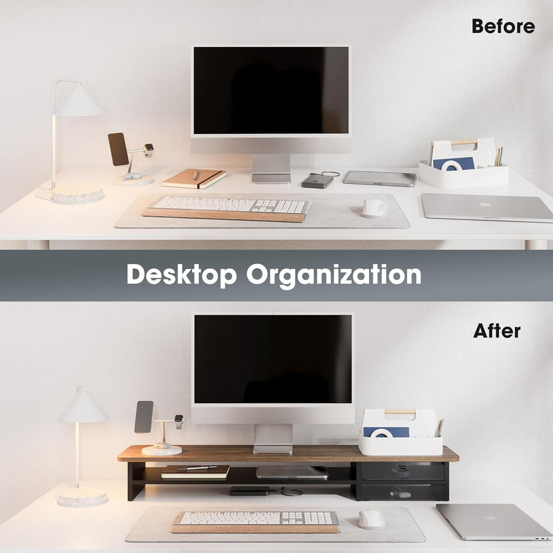 Monitor Riser Dual Stand with 2 PC Drawers