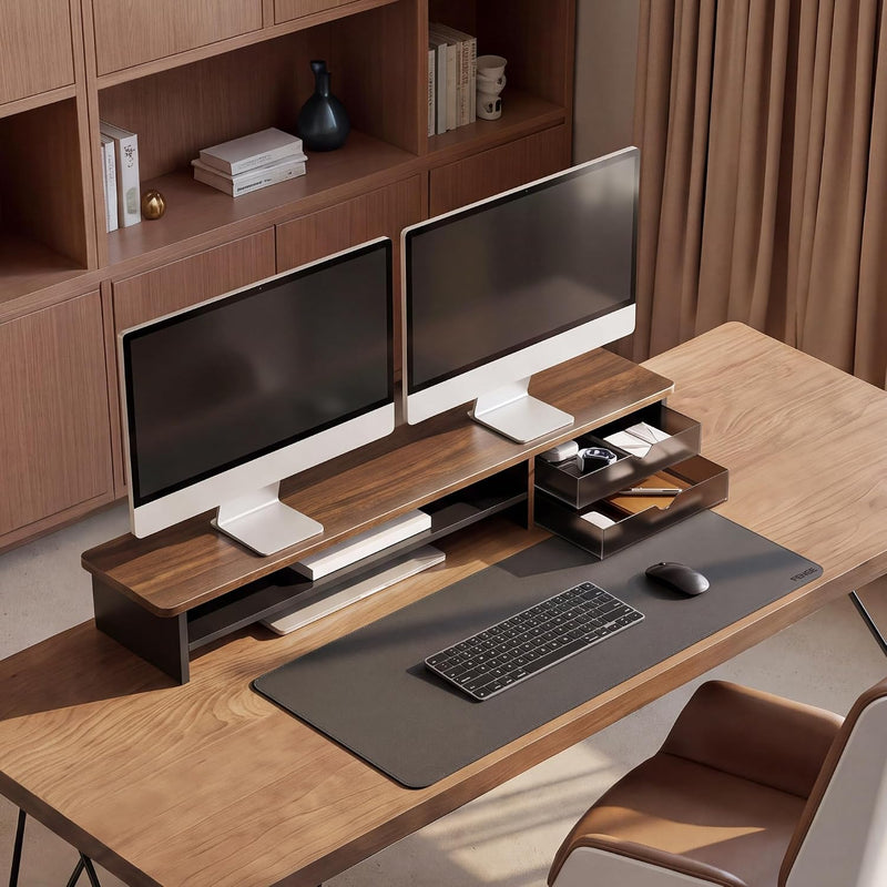 Monitor Riser Dual Stand with 2 PC Drawers