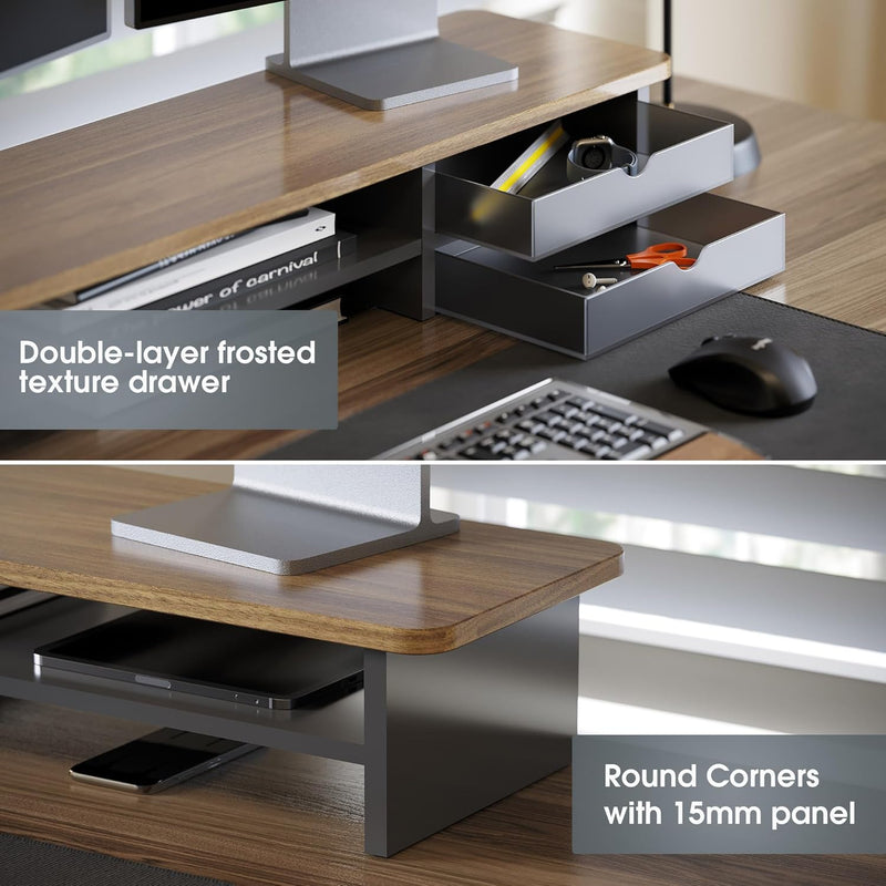 Monitor Riser Dual Stand with 2 PC Drawers