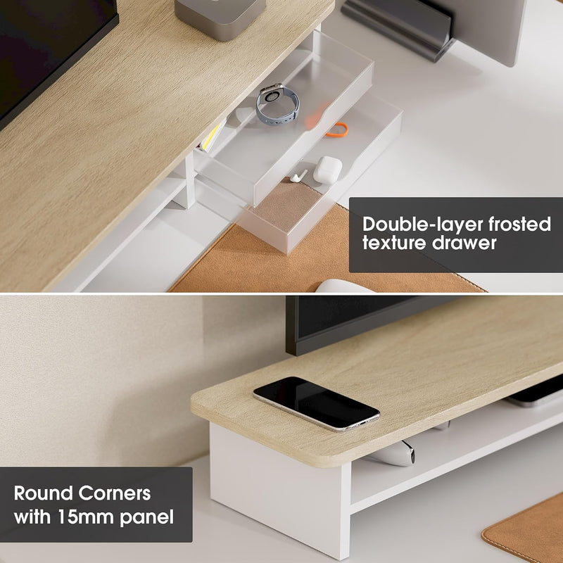 Monitor Riser Dual Stand with 2 PC Drawers