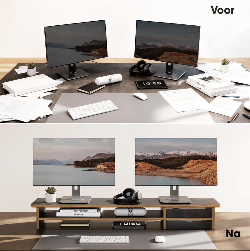 Monitor Riser Dual Stand with 2 PC Drawers