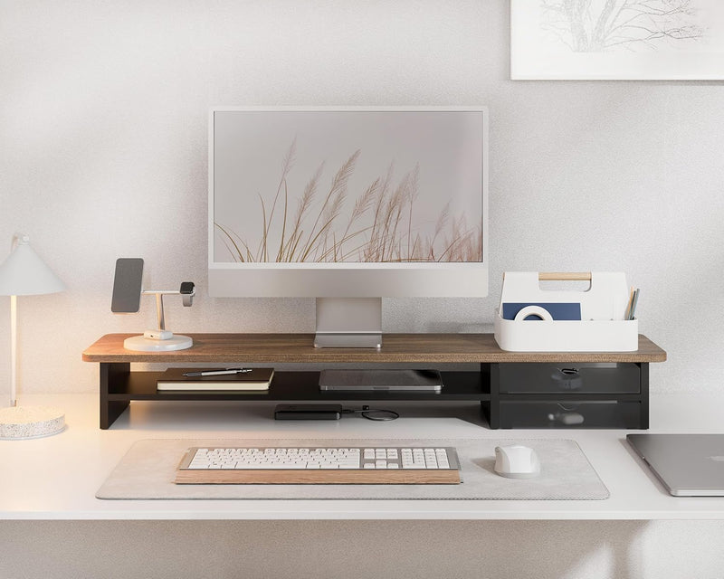 Monitor Riser Dual Stand with 2 PC Drawers