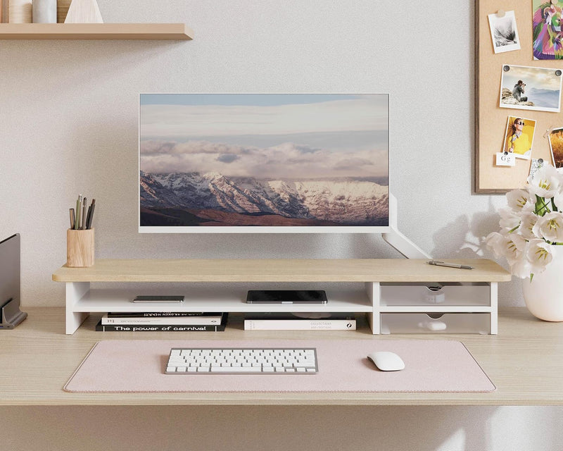 Monitor Riser Dual Stand with 2 PC Drawers
