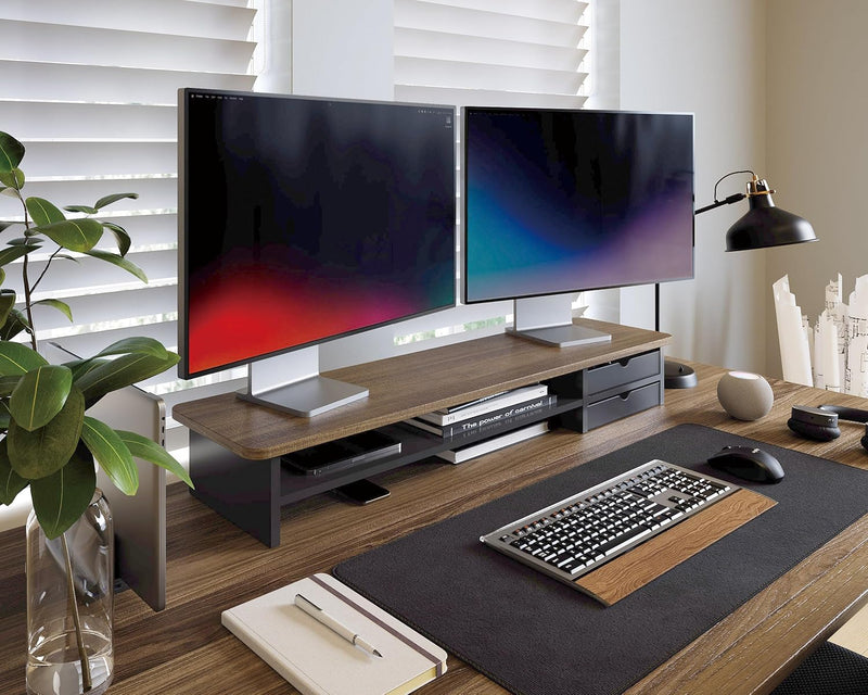 Monitor Riser Dual Stand with 2 PC Drawers
