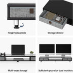 Monitor Stand 108CM Large Riser with 2 Drawers