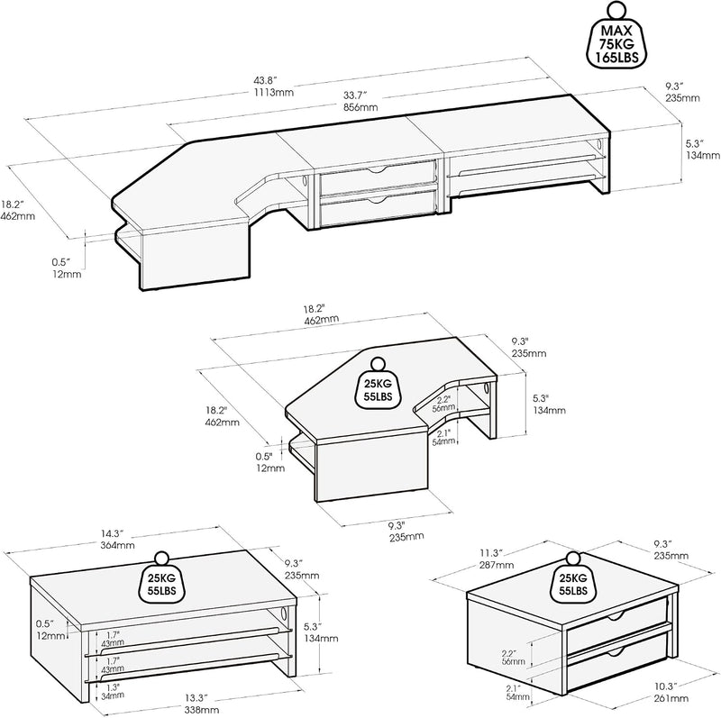 Monitor Stand 3 in 1 Modular L-Shaped Corner