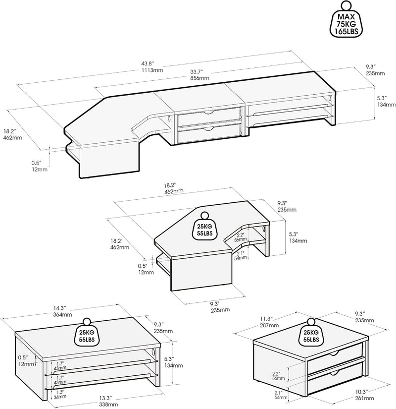 Monitor Stand 3 in 1 Modular L-Shaped Corner