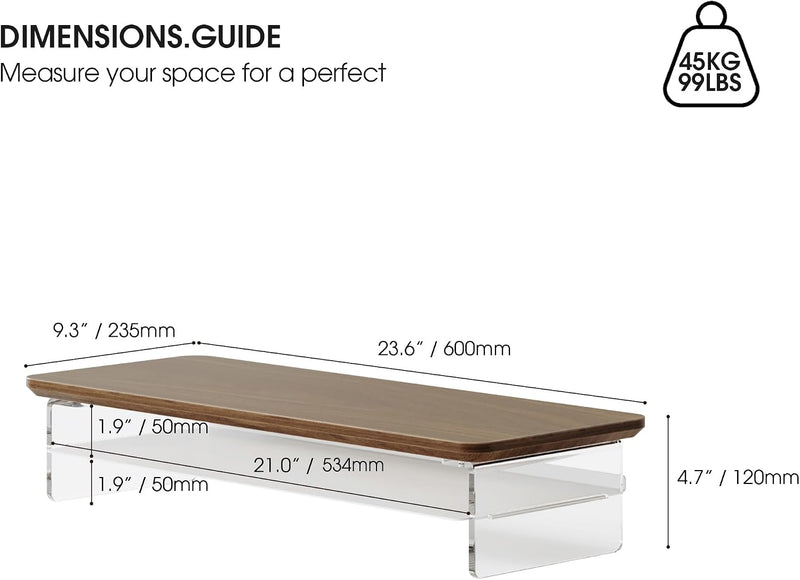 Monitor Stand Acrylic Riser for PC Laptop Oak