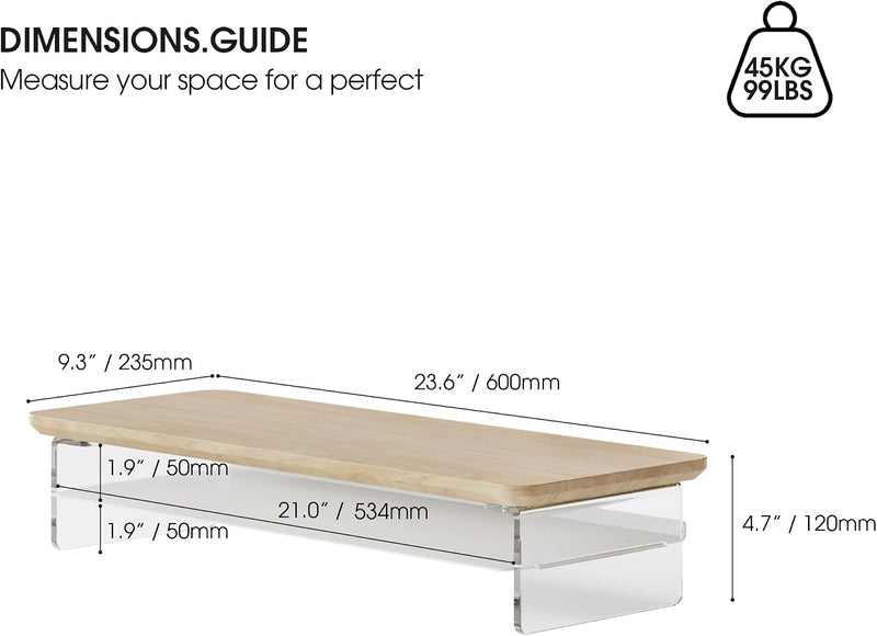 Monitor Stand Acrylic Riser for PC Laptop Oak