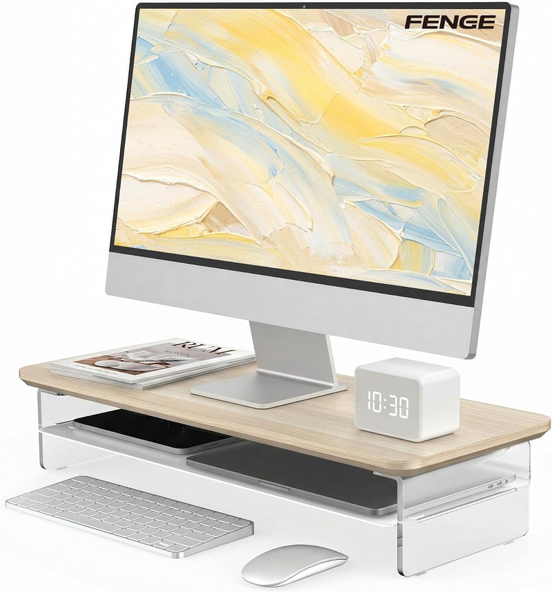 Monitor Stand Acrylic Riser for PC Laptop Oak