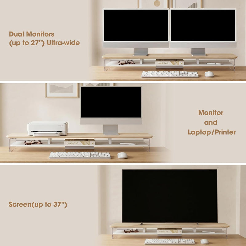 Monitor Stand Acrylic Riser for PC Laptop Oak