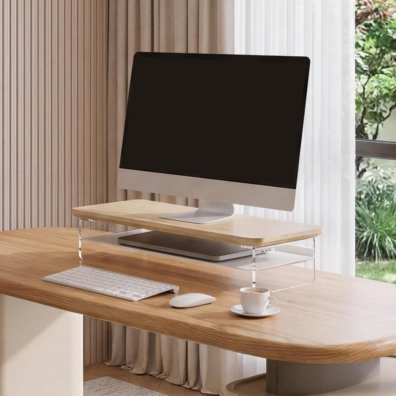 Monitor Stand Acrylic Riser for PC Laptop Oak