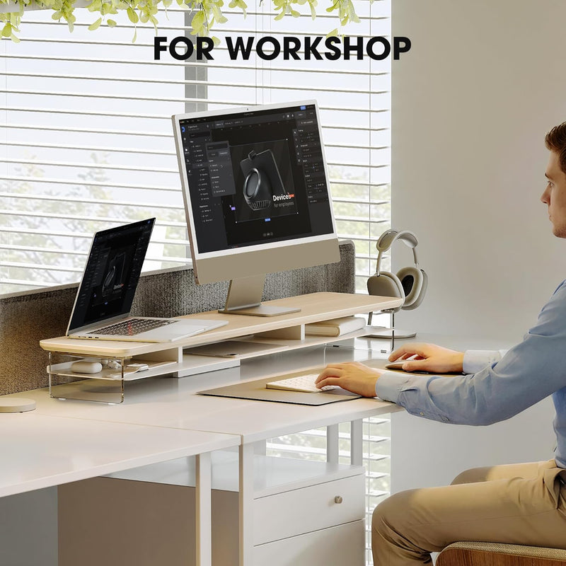 Monitor Stand Acrylic Riser for PC Laptop Oak