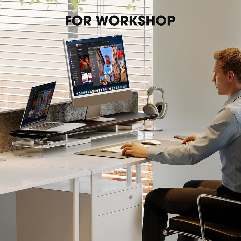 Monitor Stand Acrylic Riser for PC Laptop Oak