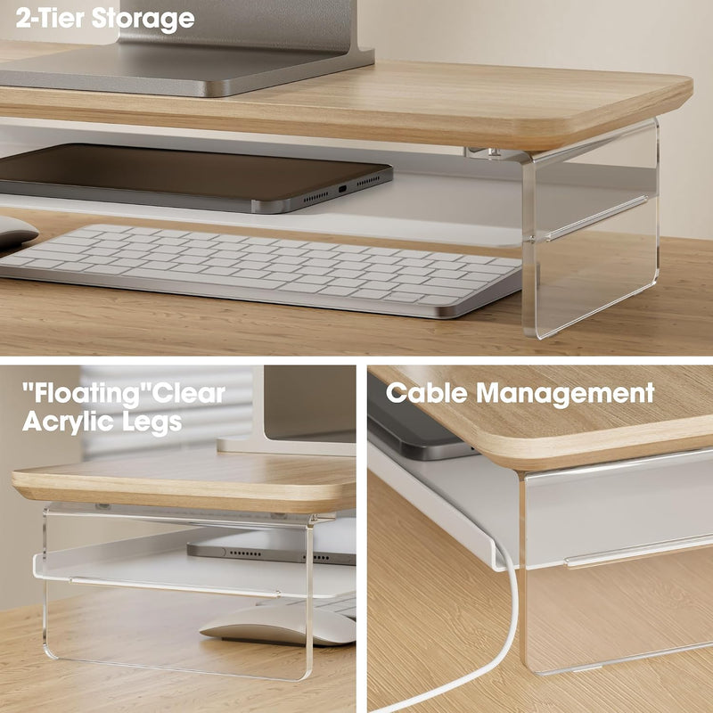 Monitor Stand Acrylic Riser for PC Laptop Oak
