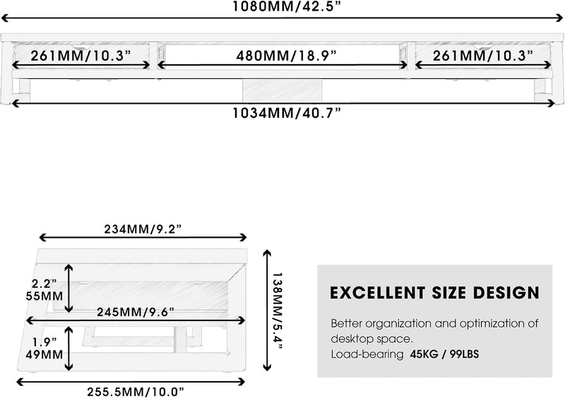 Monitor Stand with 2 PC Drawers 108CM Large
