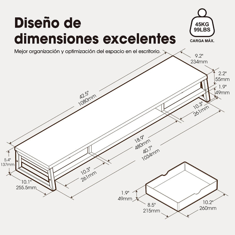 Monitor Stand with 2 PC Drawers 108CM Large
