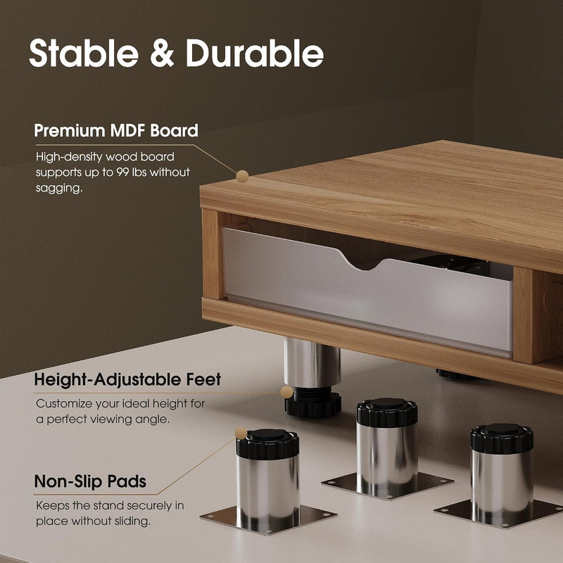 Monitor Stand with 2 PC Drawers High Adjustable