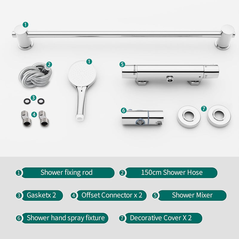 Thermostatic Shower Mixer Wall Mounted Bar Tap