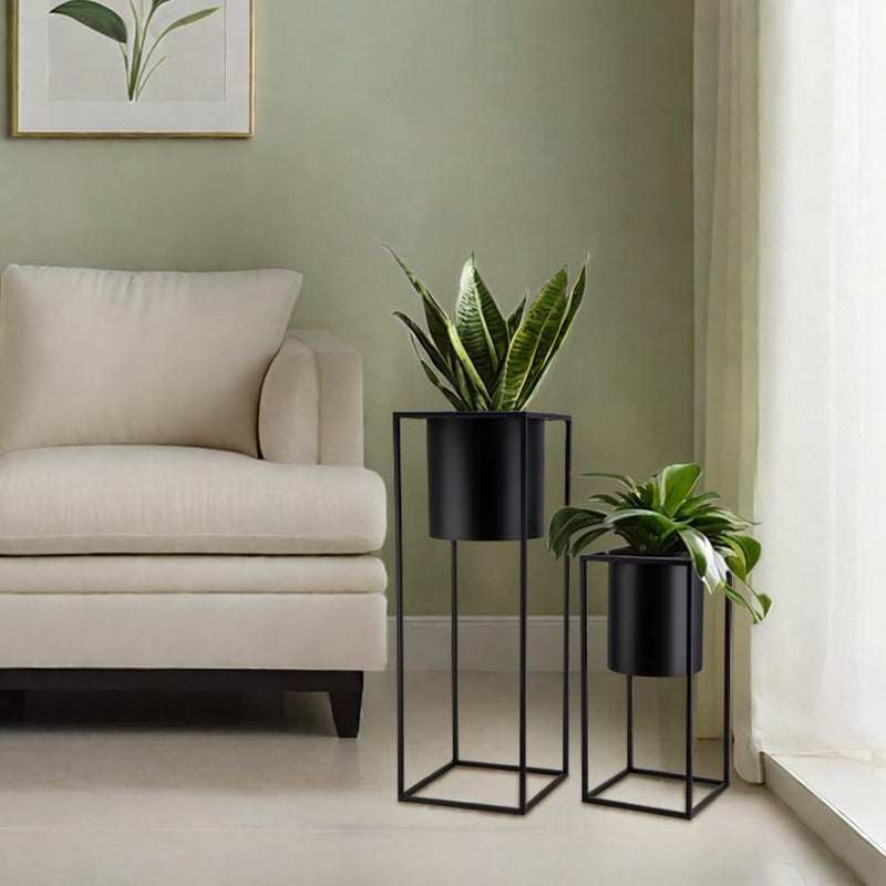 Morden Metal Craft Planters with Stand (Set of 2)