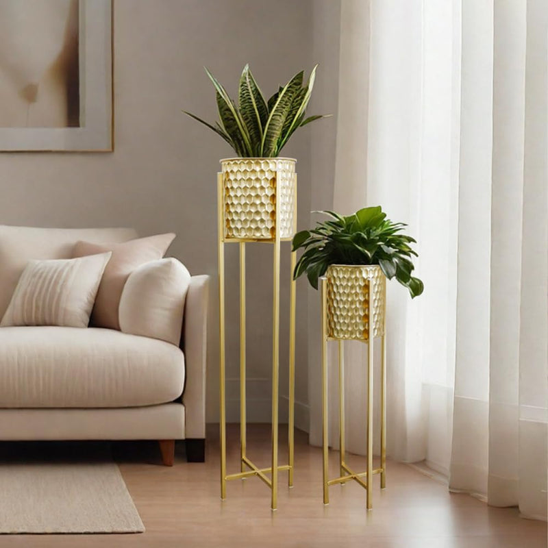Morden Metal Craft Planters with Stand (Set of 2)
