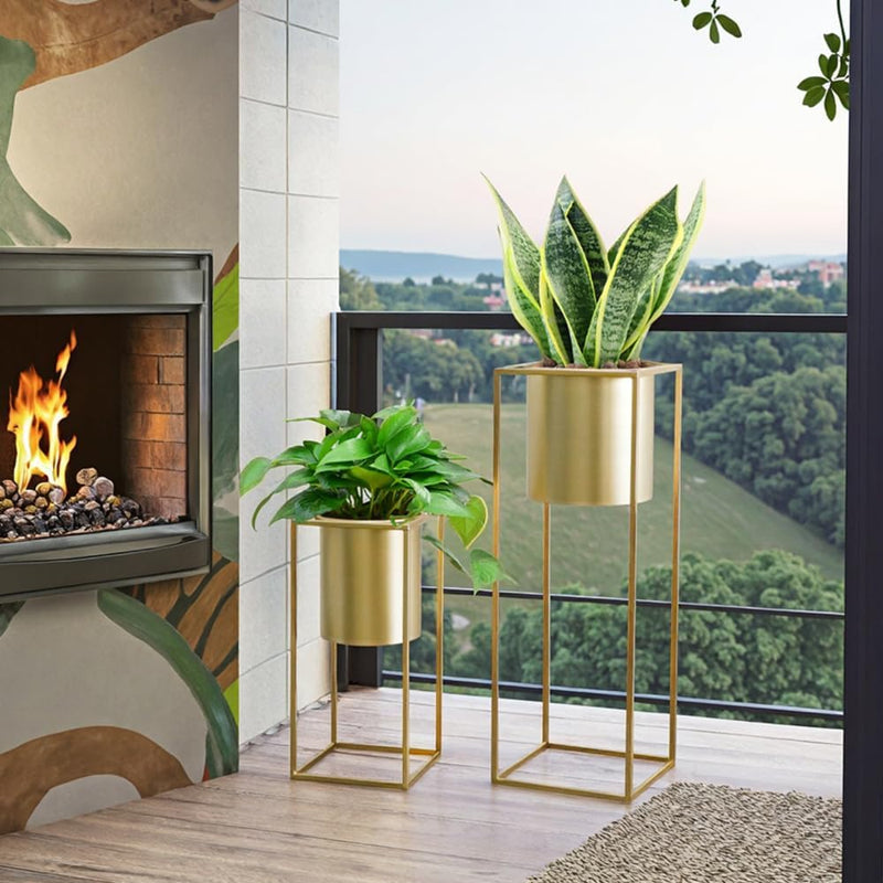 Morden Metal Craft Planters with Stand (Set of 2)