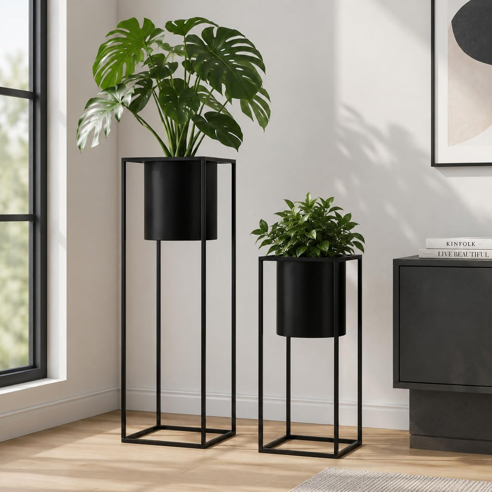 Morden Metal Craft Planters with Stand (Set of 2)