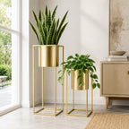 Morden Metal Craft Planters with Stand (Set of 2)