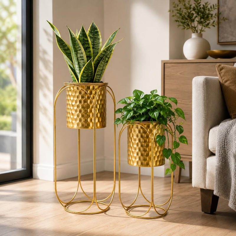 Morden Metal Craft Planters with Stand (Set of 2)