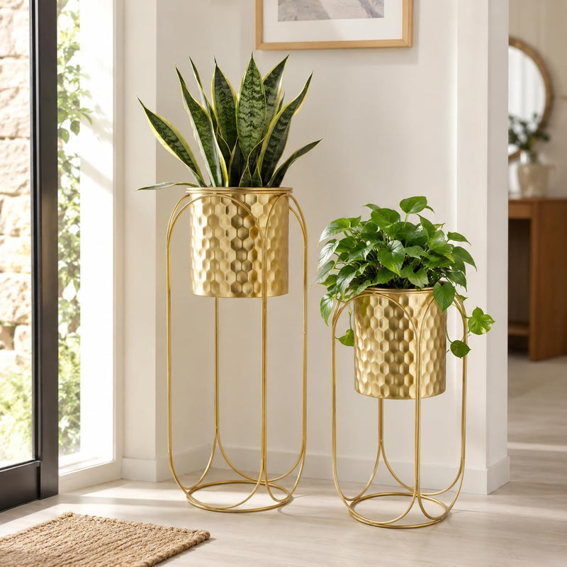 Morden Metal Craft Planters with Stand (Set of 2)