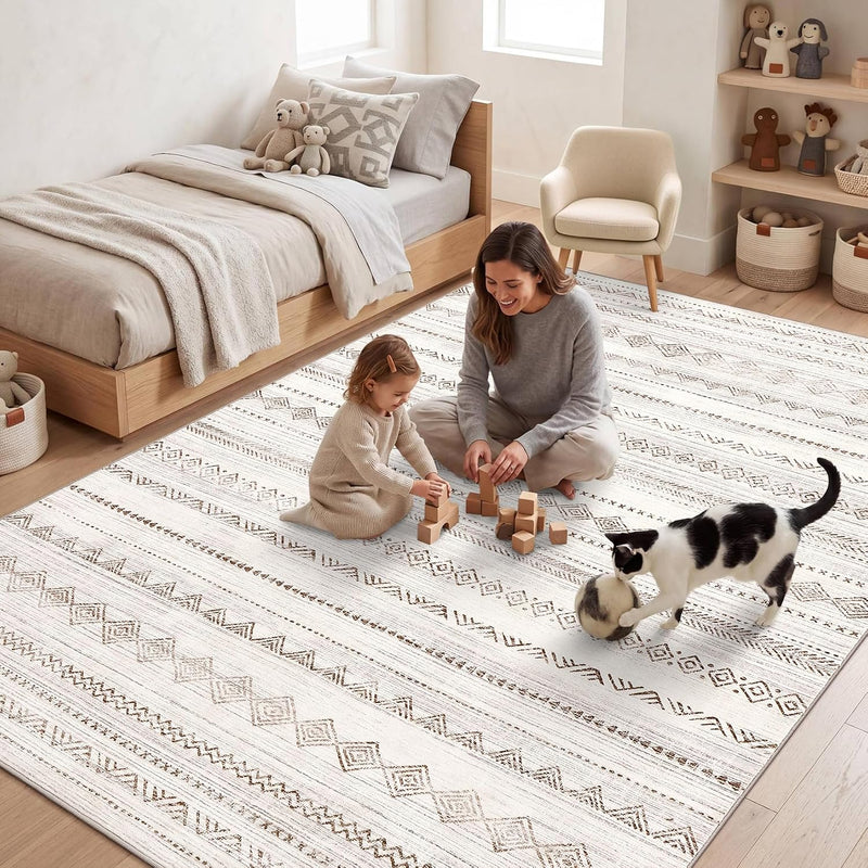 Moroccan Area Rug Washable Camel for Living Room