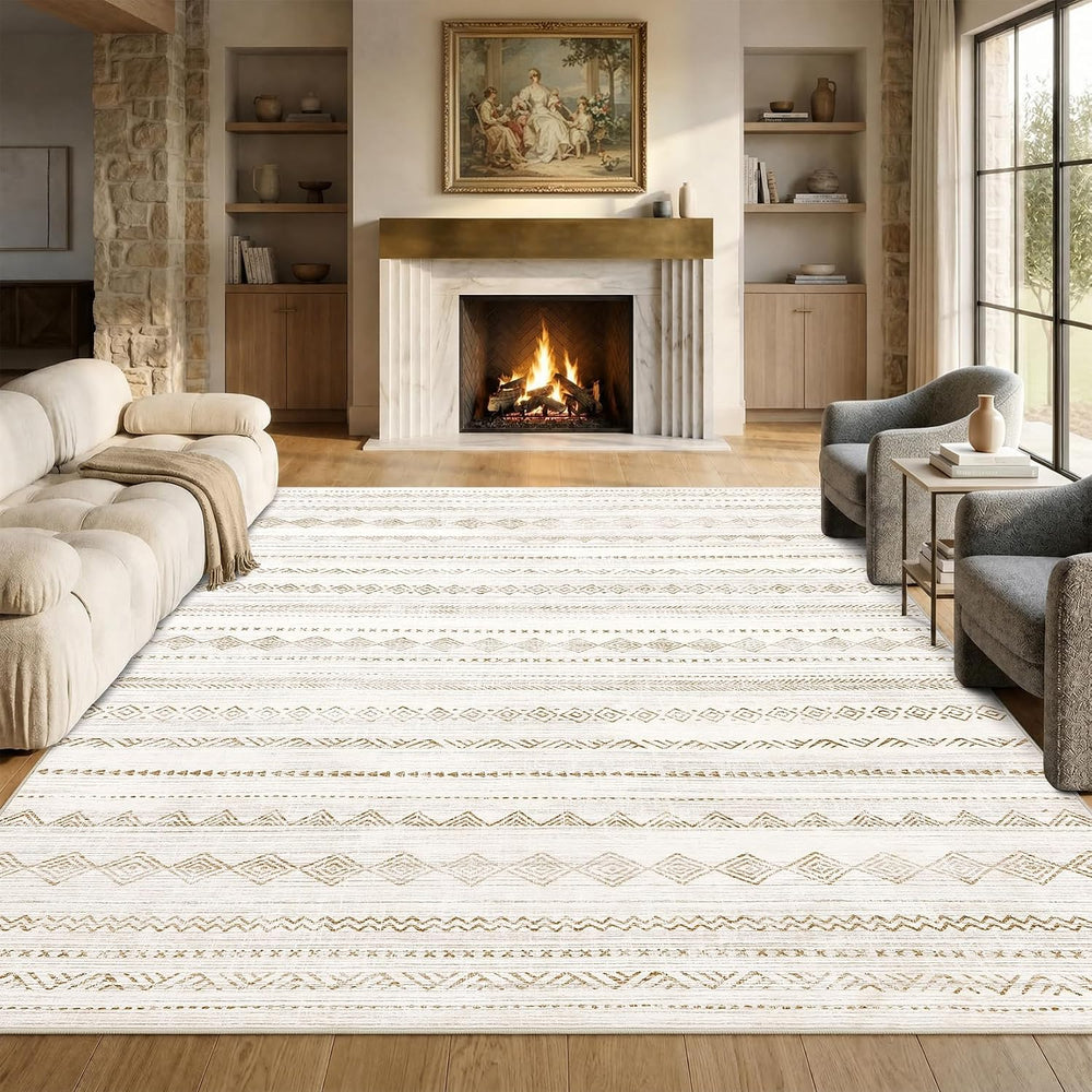Moroccan Area Rug Washable Camel for Living Room