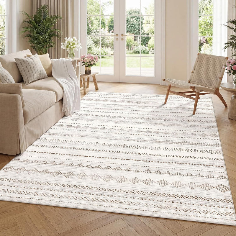 Moroccan Area Rug Washable Camel for Living Room