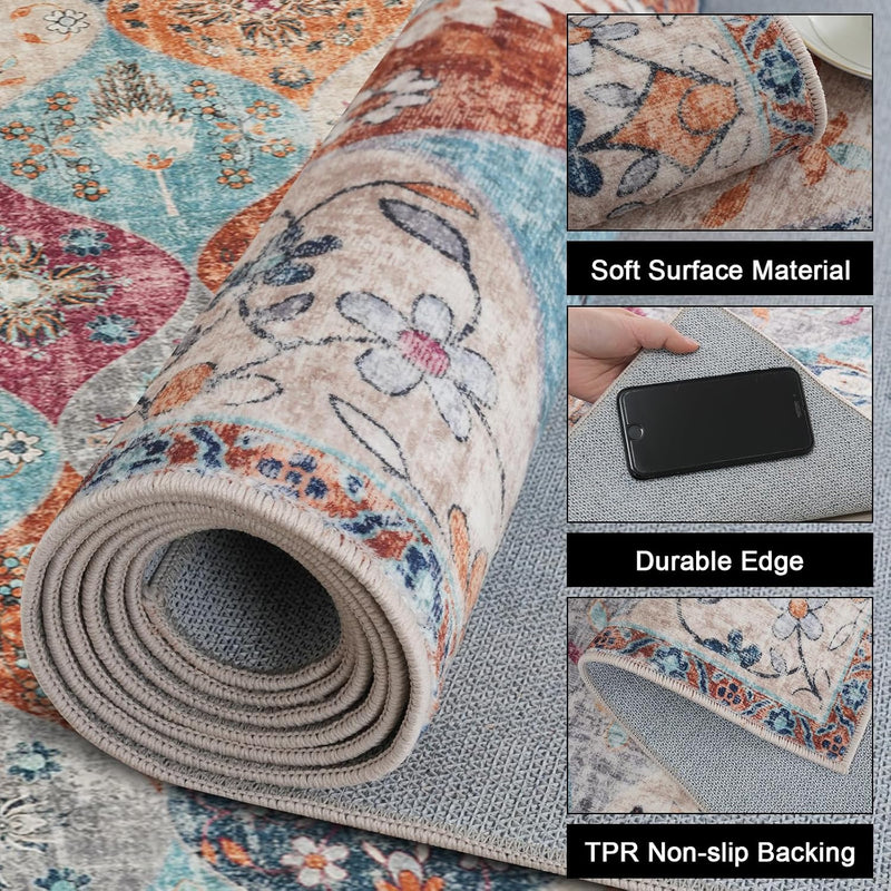 Moroccan Washable Trellis Area Rug Non-Slip Bedroom