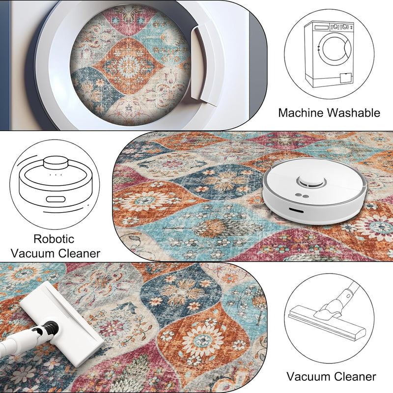 Moroccan Washable Trellis Area Rug Non-Slip Bedroom