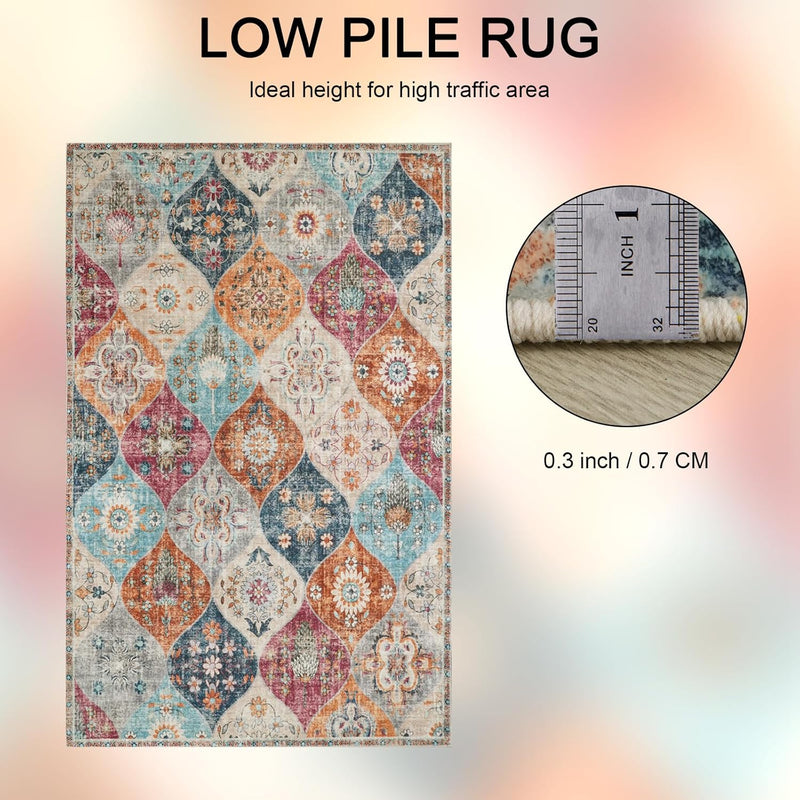 Moroccan Washable Trellis Area Rug Non-Slip Bedroom