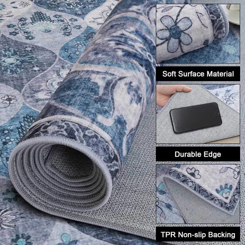 Moroccan Washable Trellis Area Rug Non-Slip Bedroom