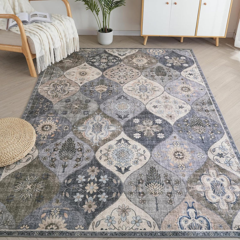 Moroccan Washable Trellis Area Rug Non-Slip Bedroom