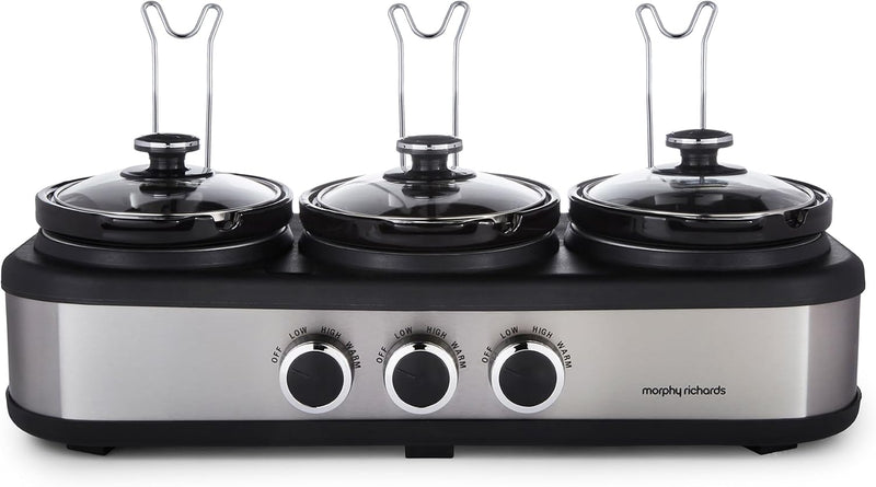 3.9L Trioserve Three Pot Slow Cooker Ceramic Pots