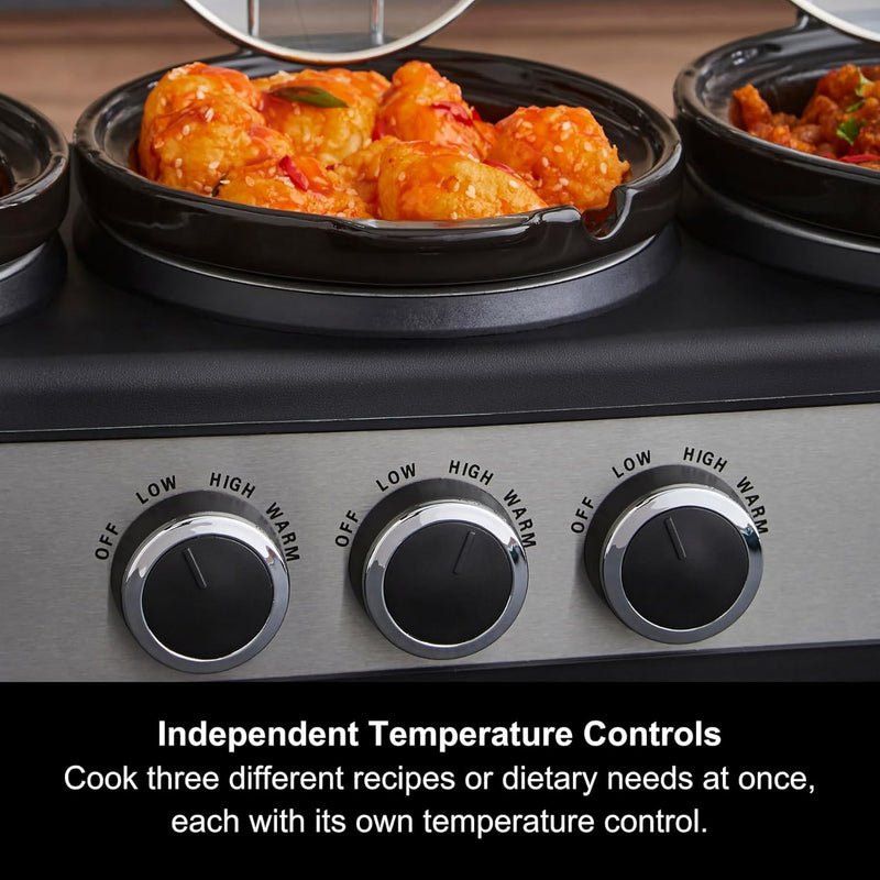 3.9L Trioserve Three Pot Slow Cooker Ceramic Pots