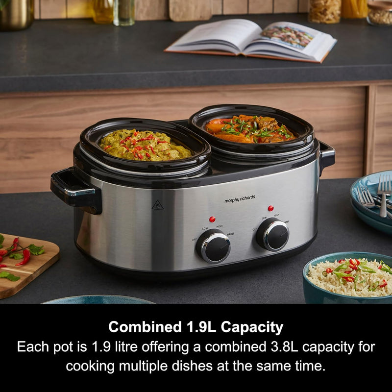 3.9L Trioserve Three Pot Slow Cooker Ceramic Pots